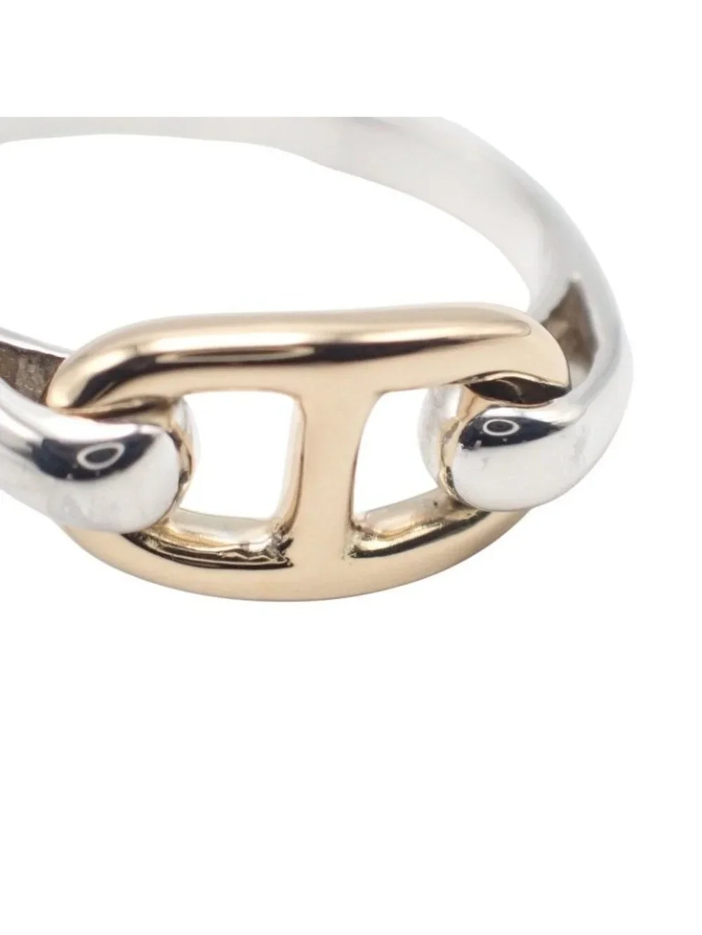 Hermes Chaine D'ancre Vintage Ring 18k Yellow Gold 925 Sterling Silver with
